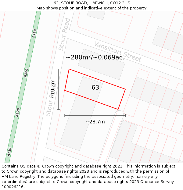 63, STOUR ROAD, HARWICH, CO12 3HS: Plot and title map