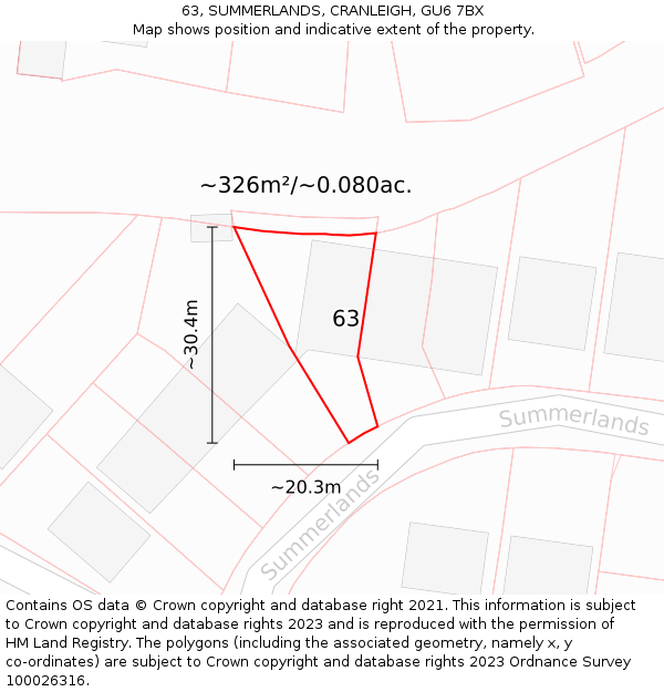 63, SUMMERLANDS, CRANLEIGH, GU6 7BX: Plot and title map