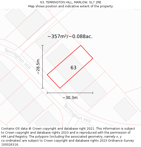 63, TERRINGTON HILL, MARLOW, SL7 2RE: Plot and title map