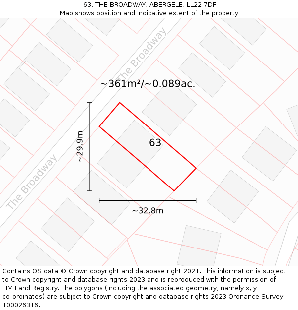 63, THE BROADWAY, ABERGELE, LL22 7DF: Plot and title map