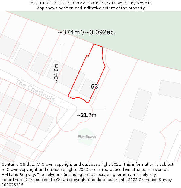 63, THE CHESTNUTS, CROSS HOUSES, SHREWSBURY, SY5 6JH: Plot and title map