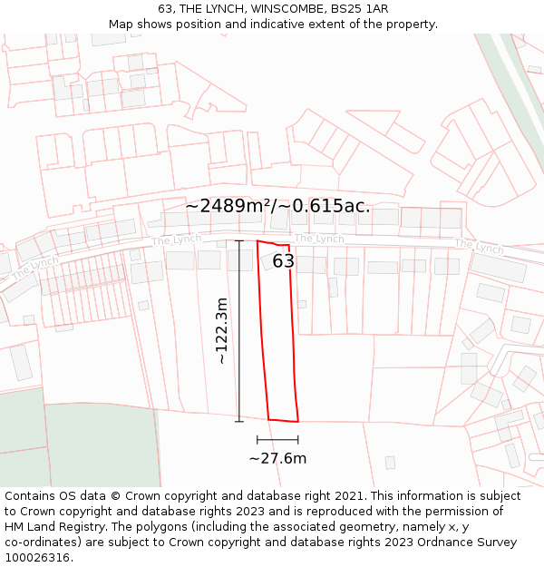 63, THE LYNCH, WINSCOMBE, BS25 1AR: Plot and title map