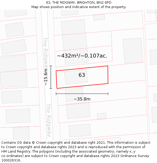 63, THE RIDGWAY, BRIGHTON, BN2 6PD: Plot and title map