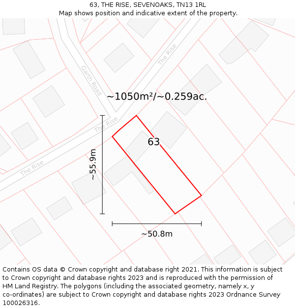 63, THE RISE, SEVENOAKS, TN13 1RL: Plot and title map