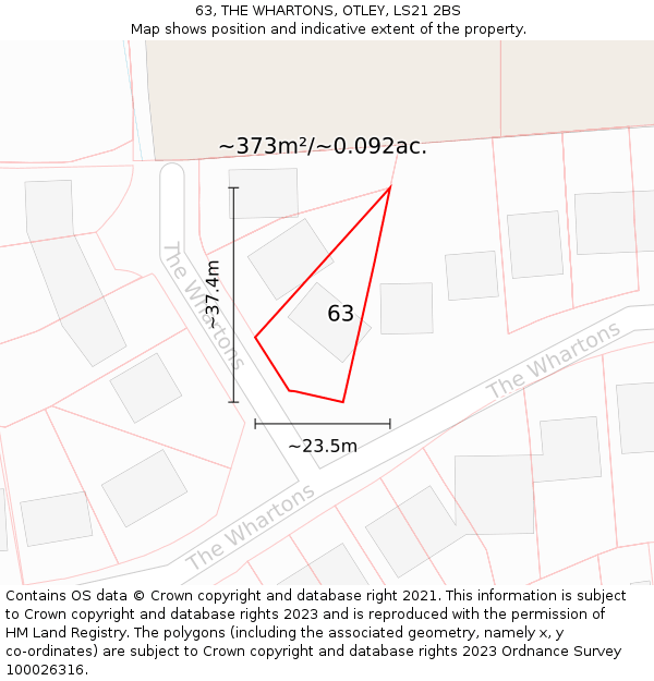 63, THE WHARTONS, OTLEY, LS21 2BS: Plot and title map