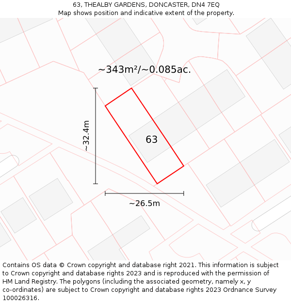 63, THEALBY GARDENS, DONCASTER, DN4 7EQ: Plot and title map