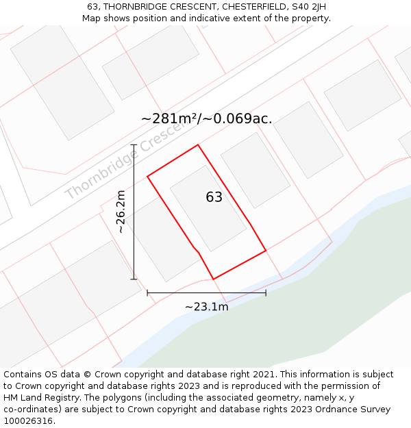 63, THORNBRIDGE CRESCENT, CHESTERFIELD, S40 2JH: Plot and title map