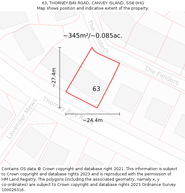 63, THORNEY BAY ROAD, CANVEY ISLAND, SS8 0HG: Plot and title map