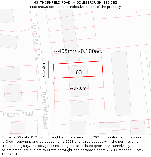 63, THORNFIELD ROAD, MIDDLESBROUGH, TS5 5BZ: Plot and title map