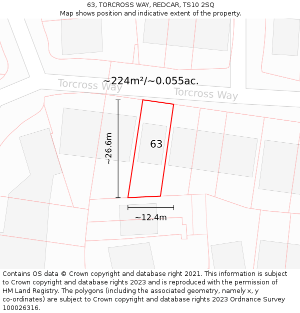 63, TORCROSS WAY, REDCAR, TS10 2SQ: Plot and title map