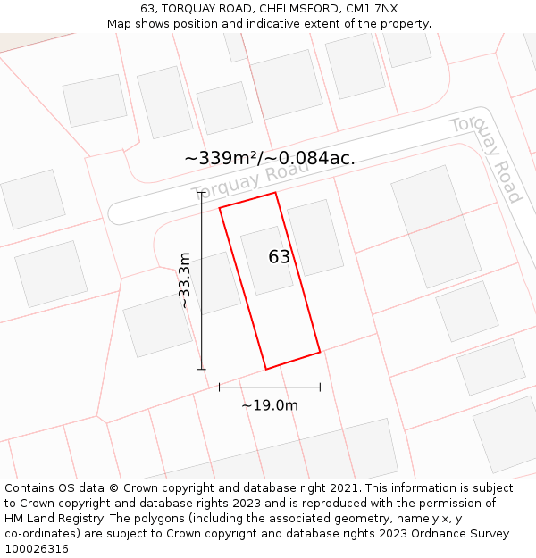 63, TORQUAY ROAD, CHELMSFORD, CM1 7NX: Plot and title map