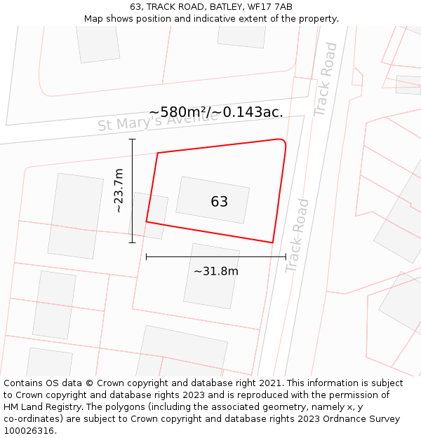 63, TRACK ROAD, BATLEY, WF17 7AB: Plot and title map