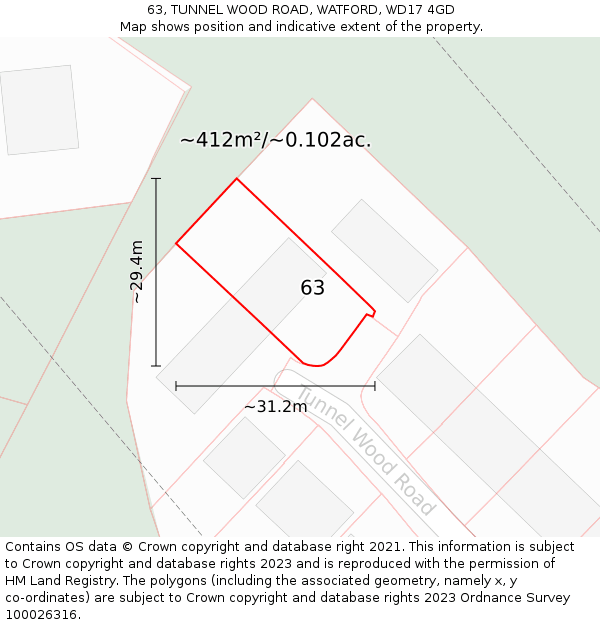 63, TUNNEL WOOD ROAD, WATFORD, WD17 4GD: Plot and title map