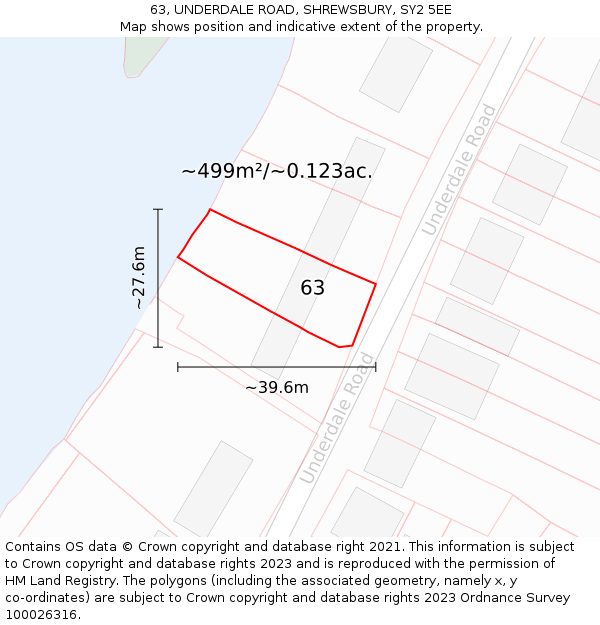 63, UNDERDALE ROAD, SHREWSBURY, SY2 5EE: Plot and title map