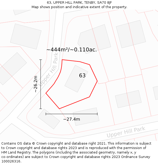 63, UPPER HILL PARK, TENBY, SA70 8JF: Plot and title map