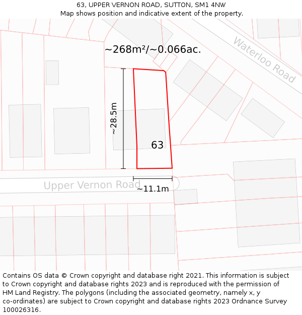 63, UPPER VERNON ROAD, SUTTON, SM1 4NW: Plot and title map