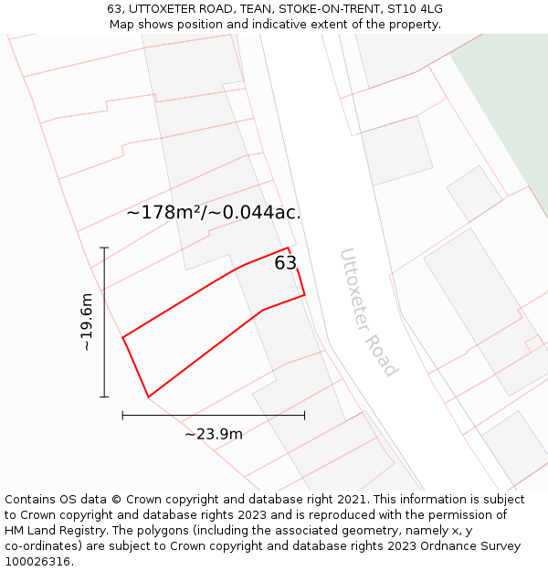 63, UTTOXETER ROAD, TEAN, STOKE-ON-TRENT, ST10 4LG: Plot and title map
