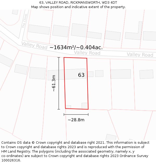 63, VALLEY ROAD, RICKMANSWORTH, WD3 4DT: Plot and title map