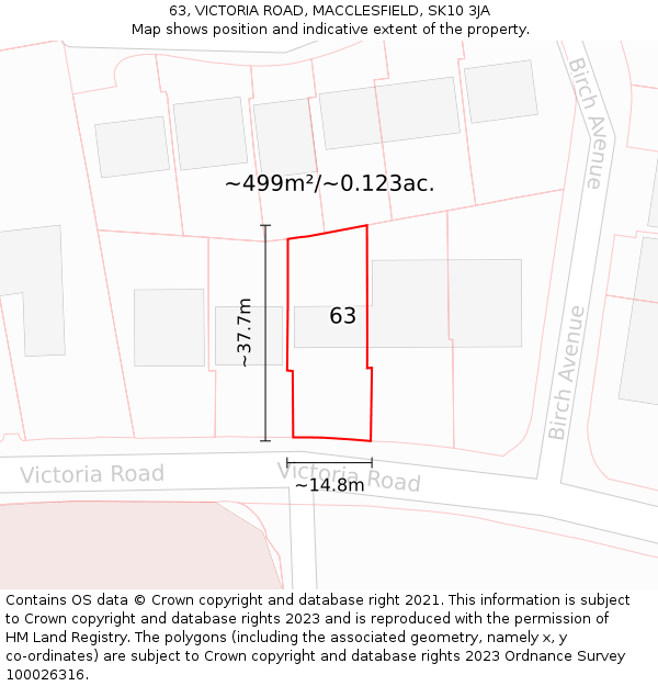 63, VICTORIA ROAD, MACCLESFIELD, SK10 3JA: Plot and title map