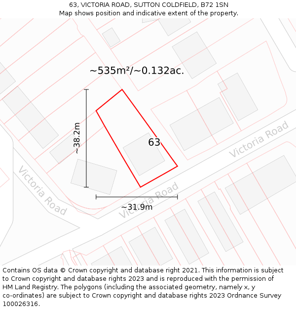 63, VICTORIA ROAD, SUTTON COLDFIELD, B72 1SN: Plot and title map