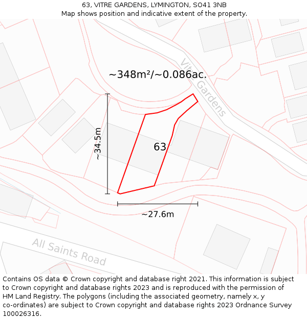 63, VITRE GARDENS, LYMINGTON, SO41 3NB: Plot and title map