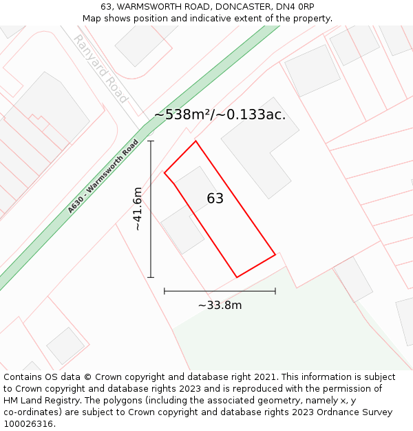 63, WARMSWORTH ROAD, DONCASTER, DN4 0RP: Plot and title map