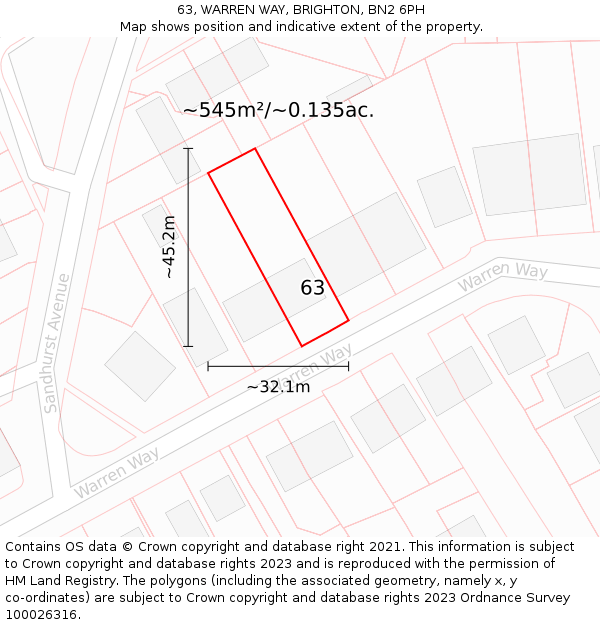 63, WARREN WAY, BRIGHTON, BN2 6PH: Plot and title map