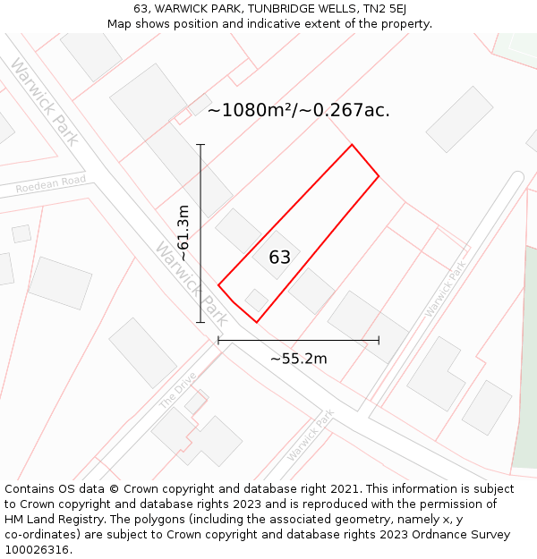 63, WARWICK PARK, TUNBRIDGE WELLS, TN2 5EJ: Plot and title map