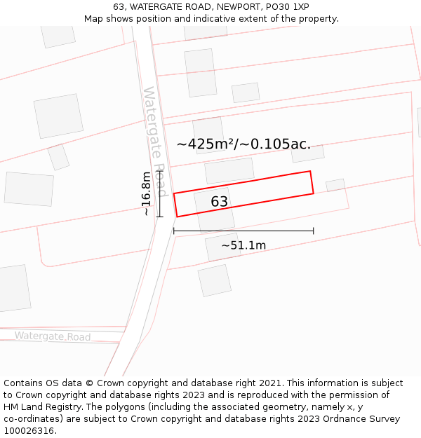 63, WATERGATE ROAD, NEWPORT, PO30 1XP: Plot and title map