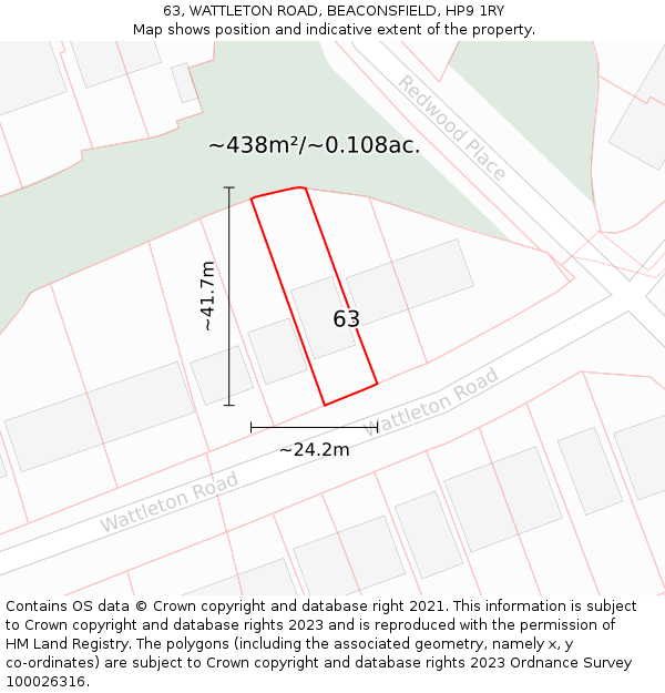 63, WATTLETON ROAD, BEACONSFIELD, HP9 1RY: Plot and title map