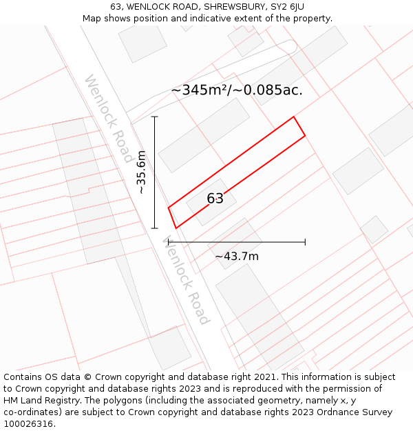 63, WENLOCK ROAD, SHREWSBURY, SY2 6JU: Plot and title map