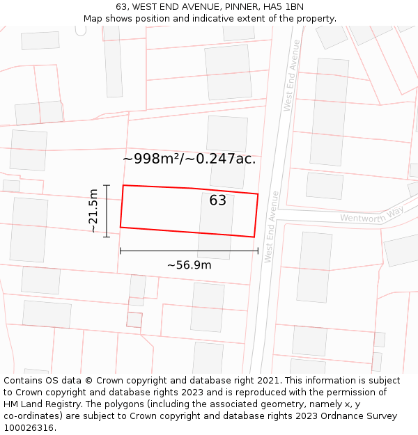 63, WEST END AVENUE, PINNER, HA5 1BN: Plot and title map
