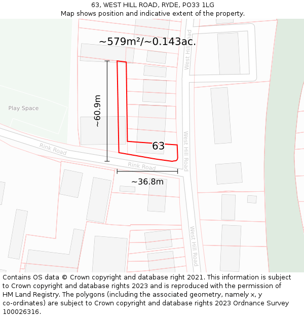 63, WEST HILL ROAD, RYDE, PO33 1LG: Plot and title map