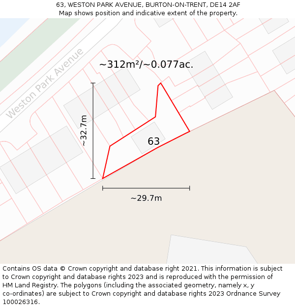 63, WESTON PARK AVENUE, BURTON-ON-TRENT, DE14 2AF: Plot and title map
