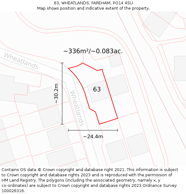 63, WHEATLANDS, FAREHAM, PO14 4SU: Plot and title map