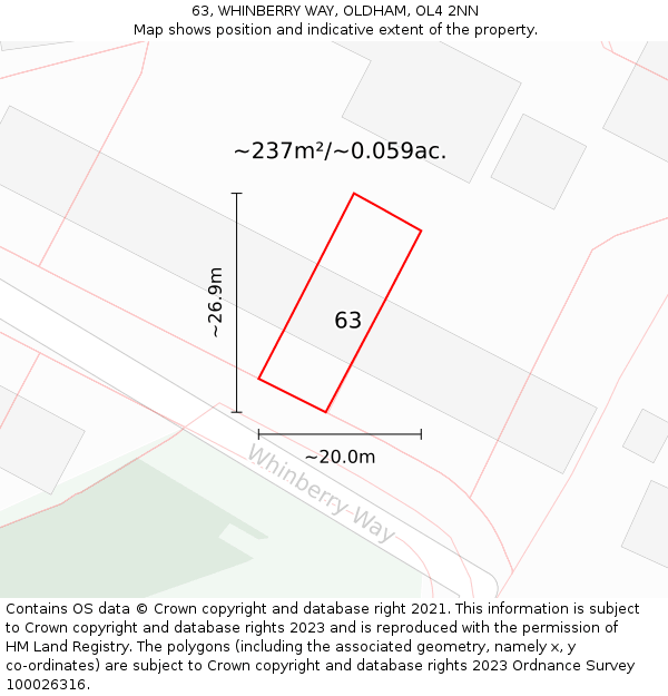 63, WHINBERRY WAY, OLDHAM, OL4 2NN: Plot and title map