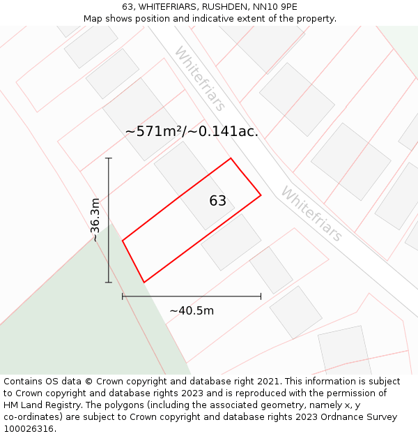 63, WHITEFRIARS, RUSHDEN, NN10 9PE: Plot and title map