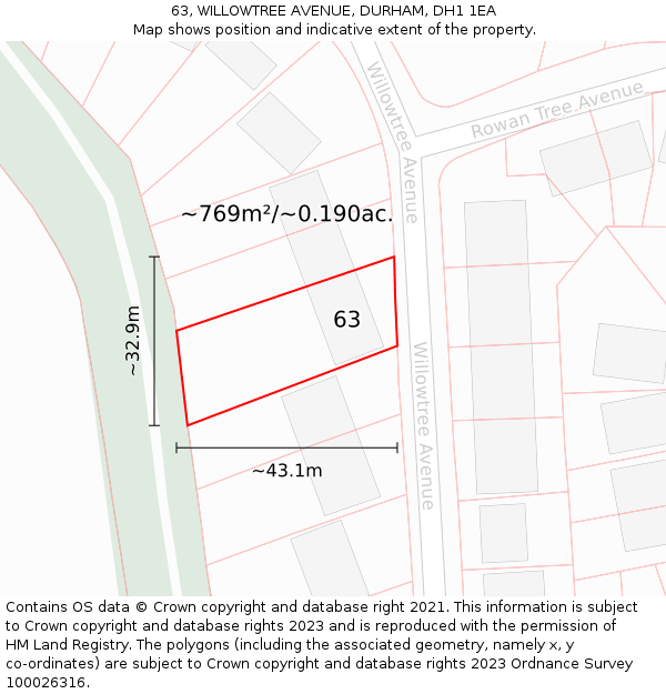 63, WILLOWTREE AVENUE, DURHAM, DH1 1EA: Plot and title map