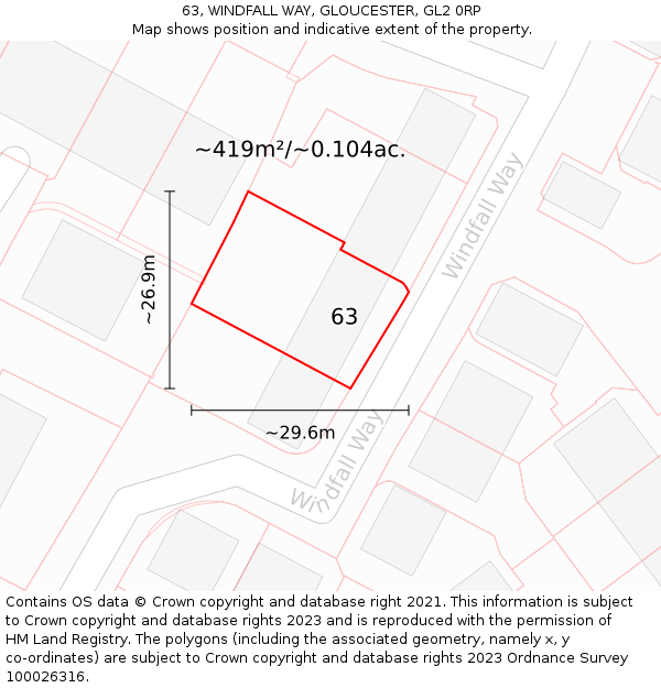 63, WINDFALL WAY, GLOUCESTER, GL2 0RP: Plot and title map