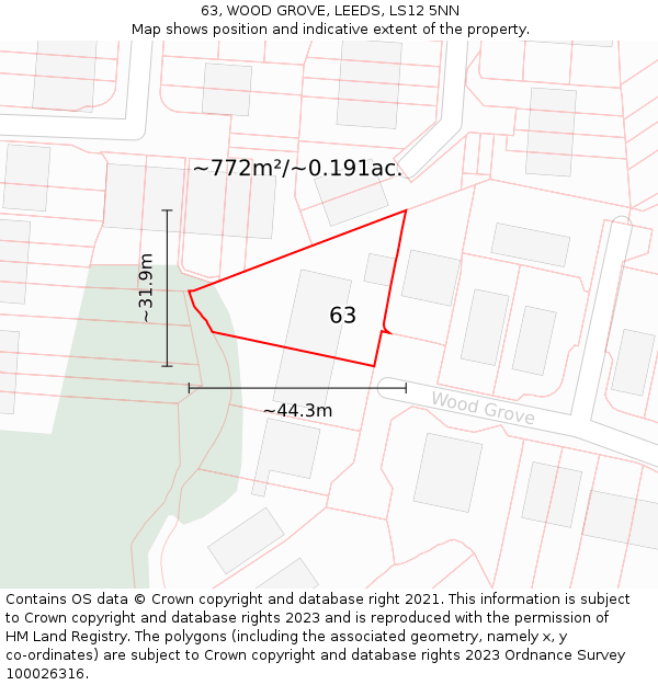 63, WOOD GROVE, LEEDS, LS12 5NN: Plot and title map