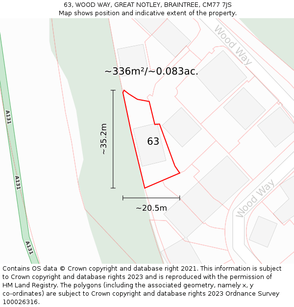 63, WOOD WAY, GREAT NOTLEY, BRAINTREE, CM77 7JS: Plot and title map