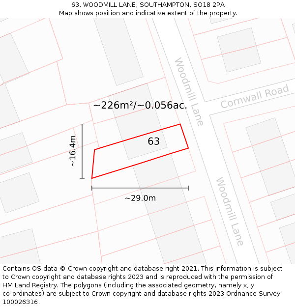 63, WOODMILL LANE, SOUTHAMPTON, SO18 2PA: Plot and title map