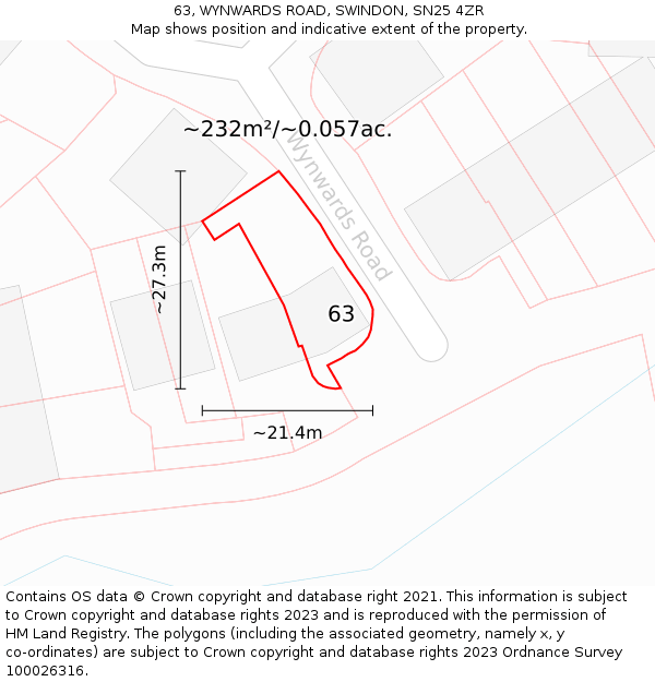 63, WYNWARDS ROAD, SWINDON, SN25 4ZR: Plot and title map