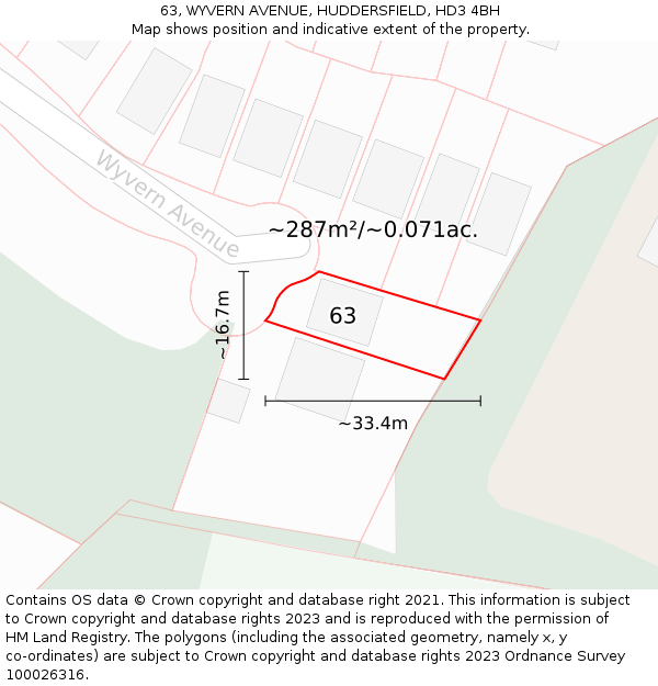 63, WYVERN AVENUE, HUDDERSFIELD, HD3 4BH: Plot and title map