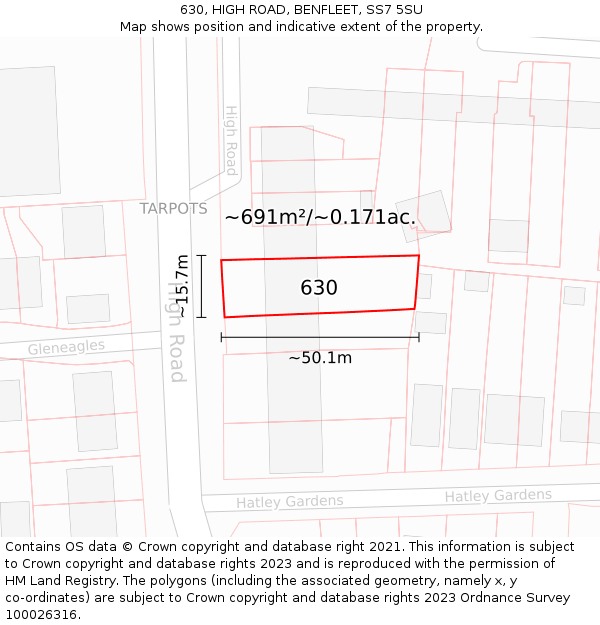 630, HIGH ROAD, BENFLEET, SS7 5SU: Plot and title map