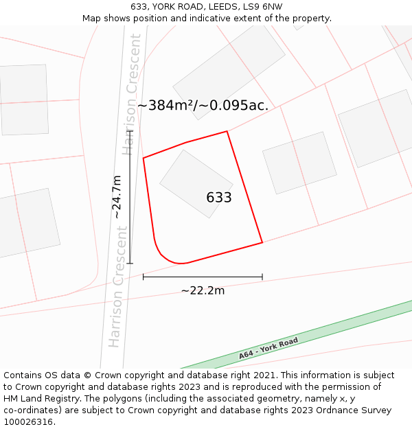 633, YORK ROAD, LEEDS, LS9 6NW: Plot and title map