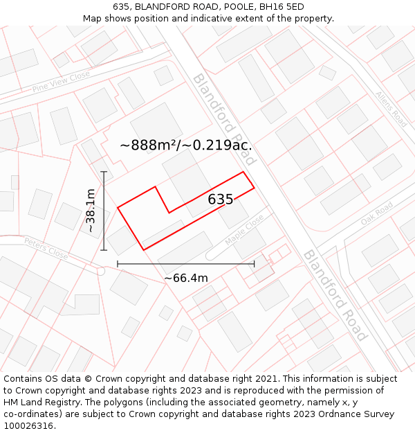 635, BLANDFORD ROAD, POOLE, BH16 5ED: Plot and title map