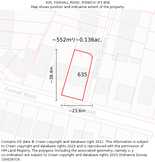635, FOXHALL ROAD, IPSWICH, IP3 8NE: Plot and title map