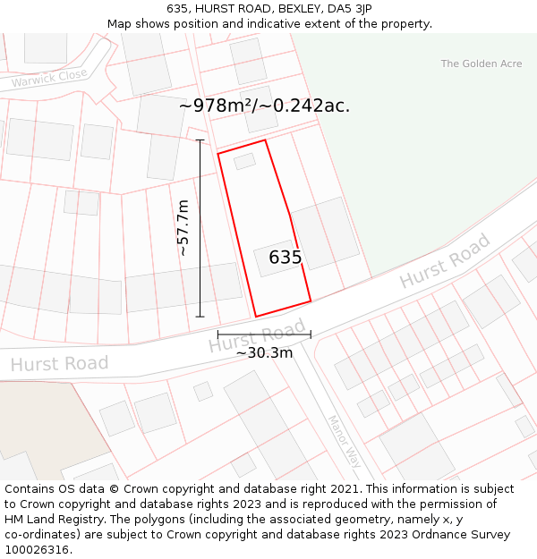 635, HURST ROAD, BEXLEY, DA5 3JP: Plot and title map