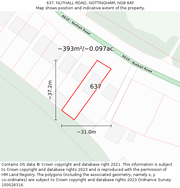 637, NUTHALL ROAD, NOTTINGHAM, NG8 6AF: Plot and title map